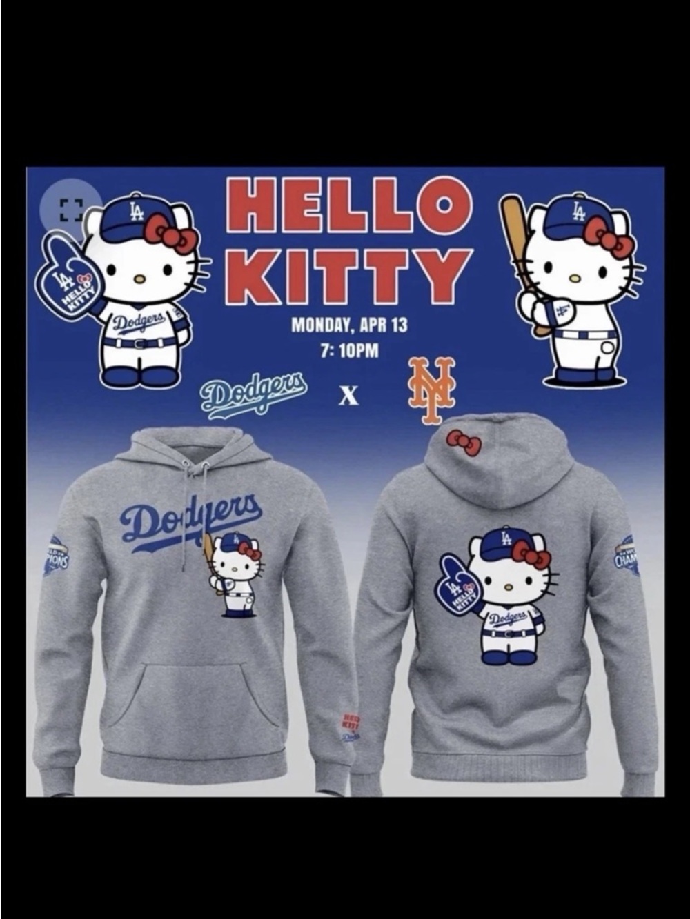 New LA Dodgers x Hello Kitty hoodie sweatshirt SGA giveaway 4/13/26 sz XL